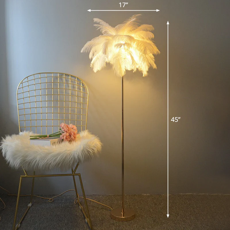 Lampe sur pied nordique à 1 lumière en forme de palmier à plumes pour chambre de filles Clearhalo