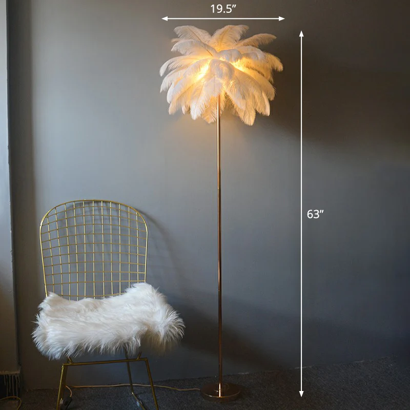 Lampe sur pied nordique à 1 lumière en forme de palmier à plumes pour chambre de filles Clearhalo