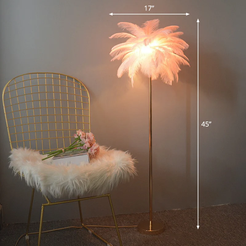 Lampe sur pied nordique à 1 lumière en forme de palmier à plumes pour chambre de filles Clearhalo