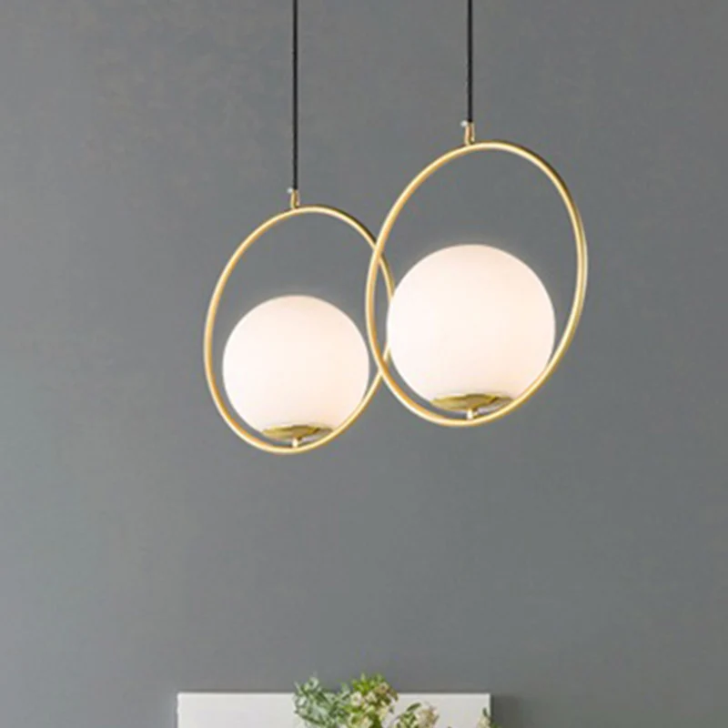 Lampe suspendue à abat-jour sphérique moderne avec anneau en verre dépoli, 1 lumière blanche Clearhalo