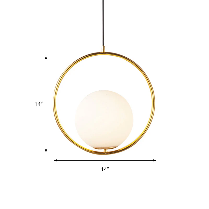 Lampe suspendue à abat-jour sphérique moderne avec anneau en verre dépoli, 1 lumière blanche Clearhalo