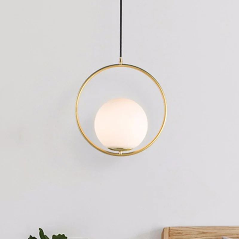 Lampe suspendue à abat-jour sphérique moderne avec anneau en verre dépoli, 1 lumière blanche Clearhalo