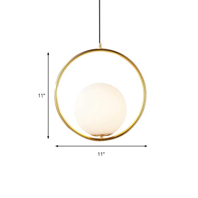 Lampe suspendue à abat-jour sphérique moderne avec anneau en verre dépoli, 1 lumière blanche Clearhalo