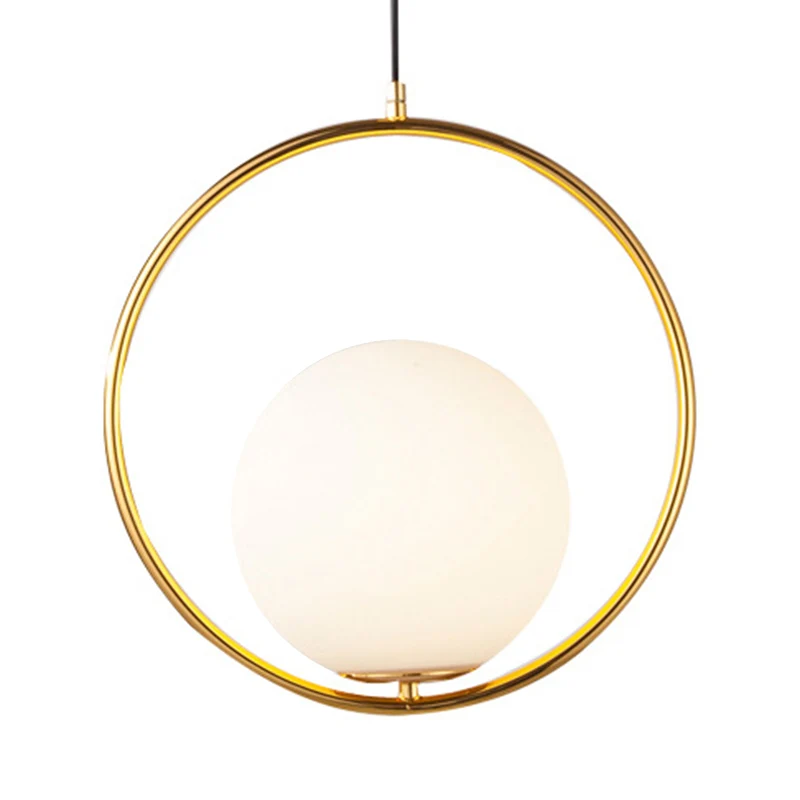 Lampe suspendue à abat-jour sphérique moderne avec anneau en verre dépoli, 1 lumière blanche Clearhalo