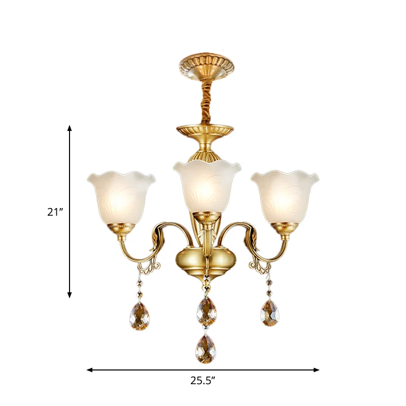 Lampe suspendue à 3/5 ampoules, lustre traditionnel à abat-jour Floral en cristal doré avec gouttes en verre transparent C...