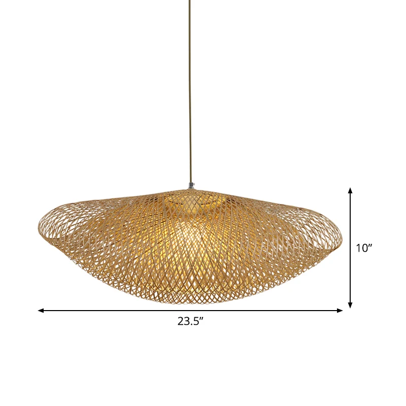 Lampe suspendue asiatique à 1 ampoule, luminaire suspendu incurvé en lin avec abat-jour en bambou Clearhalo