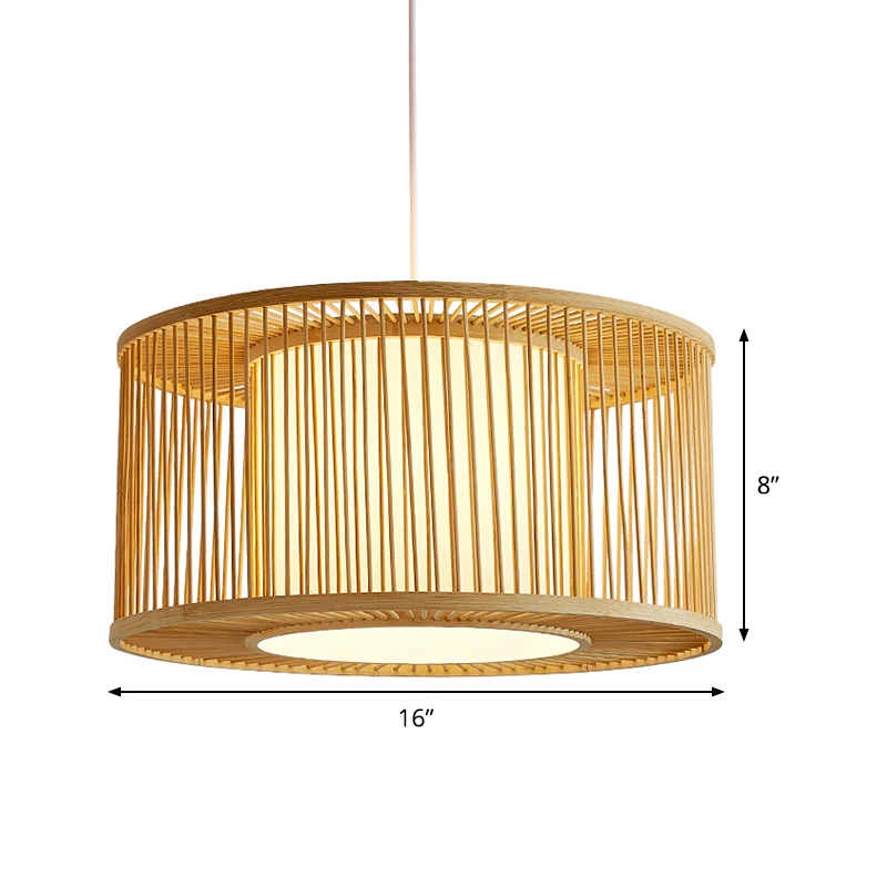 Lampe suspendue Bistro à cage à tambour faite à la main, 1 ampoule en bambou, Kit de lampe suspendue asiatique avec abat-j...
