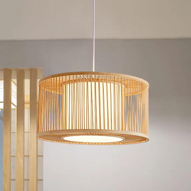 Lampe suspendue Bistro à cage à tambour faite à la main, 1 ampoule en bambou, Kit de lampe suspendue asiatique avec abat-j...