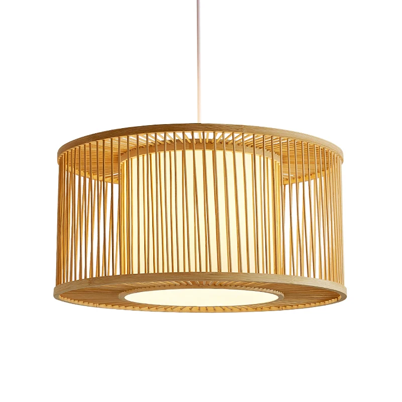 Lampe suspendue Bistro à cage à tambour faite à la main, 1 ampoule en bambou, Kit de lampe suspendue asiatique avec abat-j...