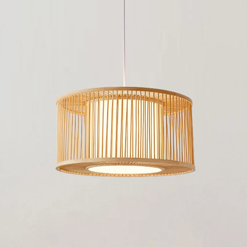 Lampe suspendue Bistro à cage à tambour faite à la main, 1 ampoule en bambou, Kit de lampe suspendue asiatique avec abat-j...
