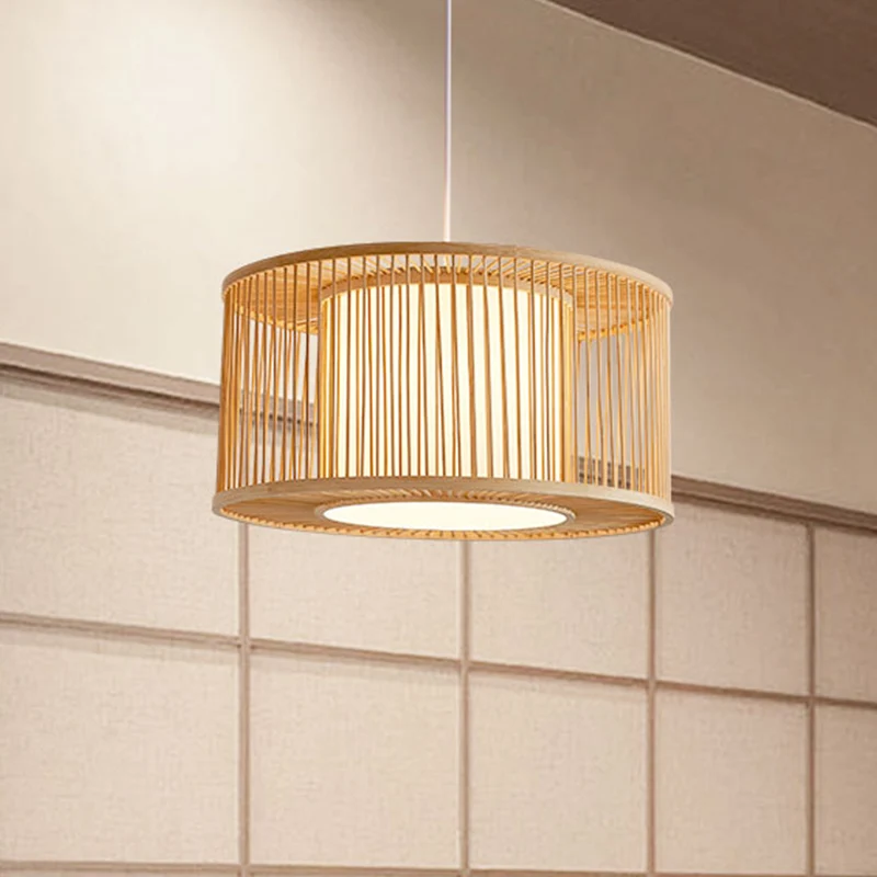 Lampe suspendue Bistro à cage à tambour faite à la main, 1 ampoule en bambou, Kit de lampe suspendue asiatique avec abat-j...