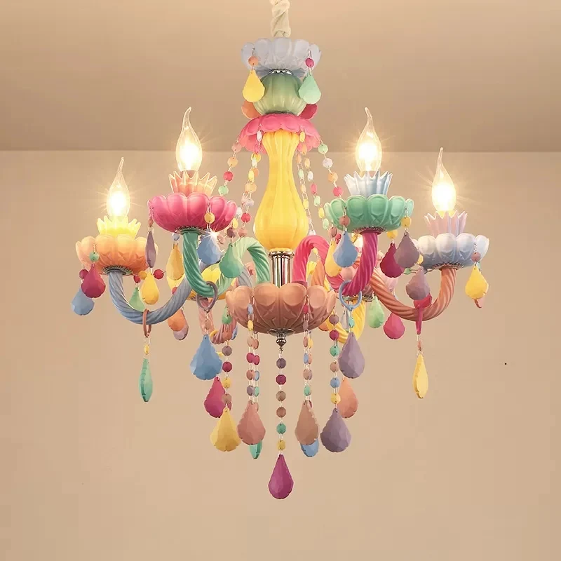 Lampe suspendue bougie pour enfants avec verre en cristal, lustre multicolore à 6 lumières pour chambre d'enfant Clearhalo