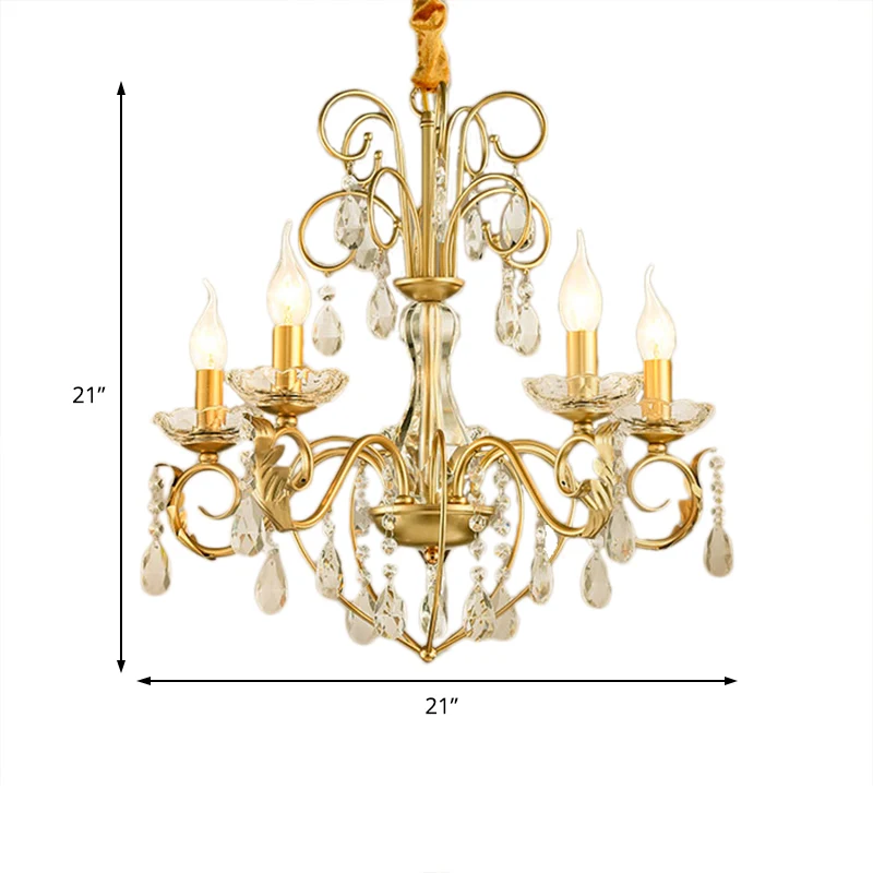 Lampe suspendue à 5/8 bougies, Style Vintage, en métal et cristal, lustre réglable en hauteur, luminaire suspendu en or Cl...