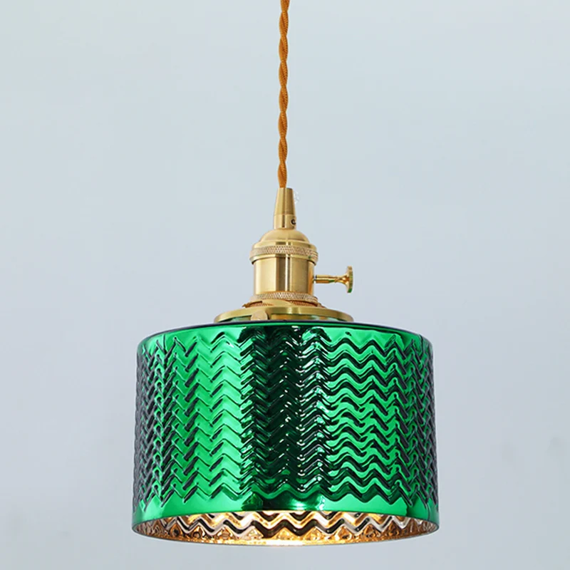Lampe suspendue de chevet cylindrique en verre ondulé Vintage, luminaire suspendu à 1 ampoule Clearhalo