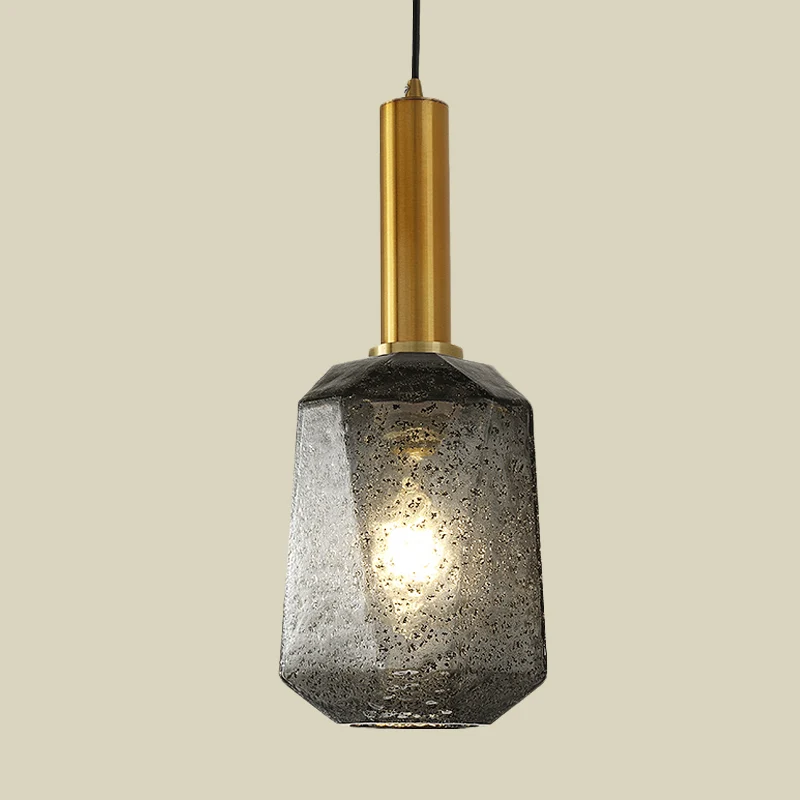 Lampe suspendue de chevet à facettes en verre gris fumé, plafonnier industriel à 1 lumière en laiton Clearhalo