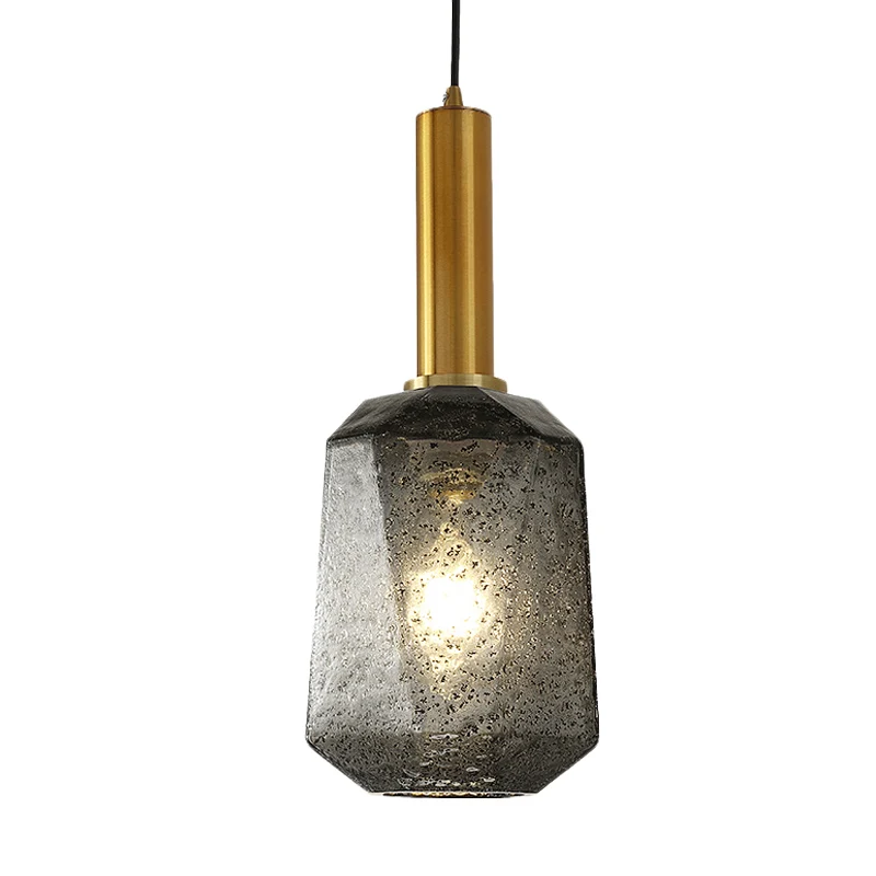 Lampe suspendue de chevet à facettes en verre gris fumé, plafonnier industriel à 1 lumière en laiton Clearhalo