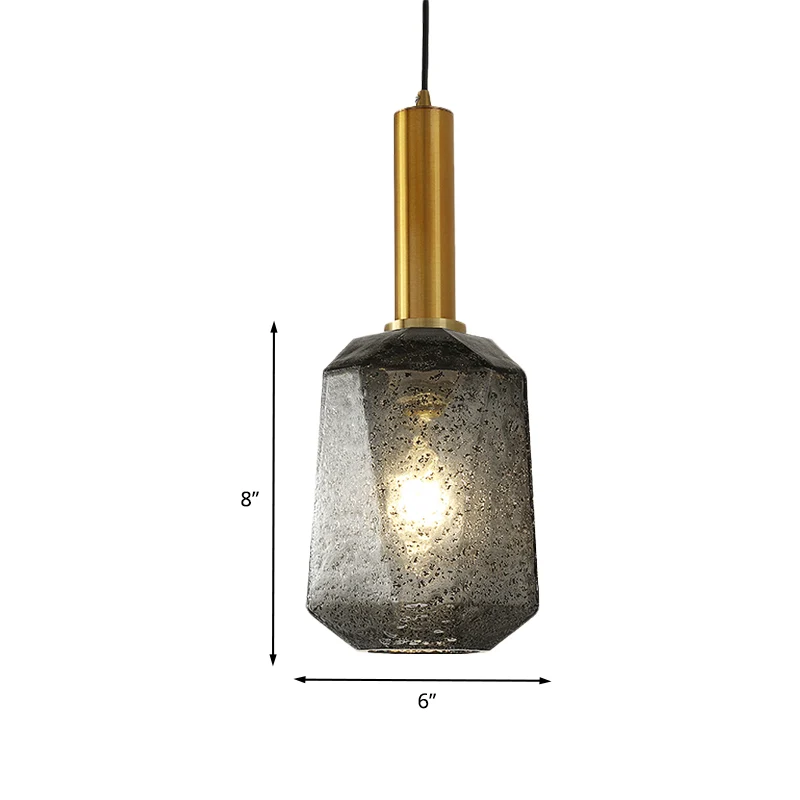 Lampe suspendue de chevet à facettes en verre gris fumé, plafonnier industriel à 1 lumière en laiton Clearhalo
