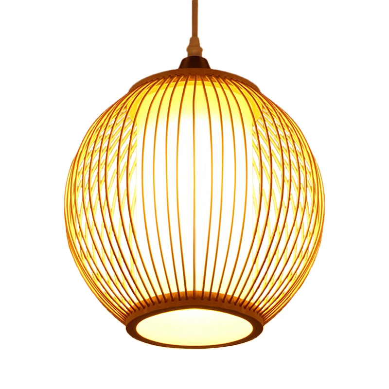Lampe suspendue chinoise à 1 tête, lanterne beige, plafonnier avec abat-jour en bambou Clearhalo