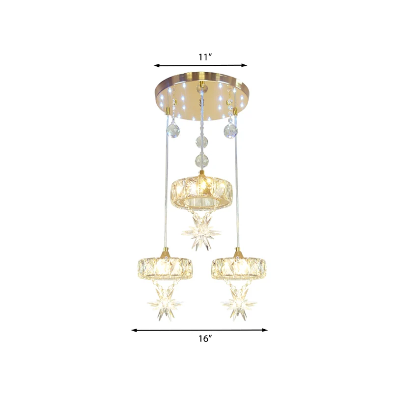 Lampe suspendue circulaire multiple en cristal, Style Simple, 3 têtes, finition dorée, luminaire de plafond avec Design en...