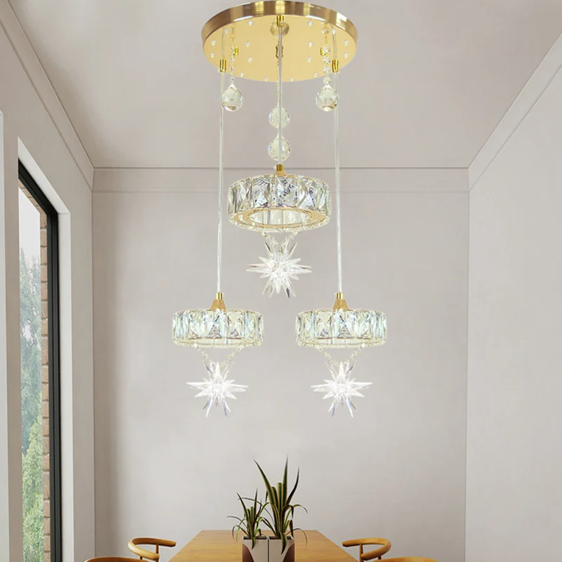 Lampe suspendue circulaire multiple en cristal, Style Simple, 3 têtes, finition dorée, luminaire de plafond avec Design en...