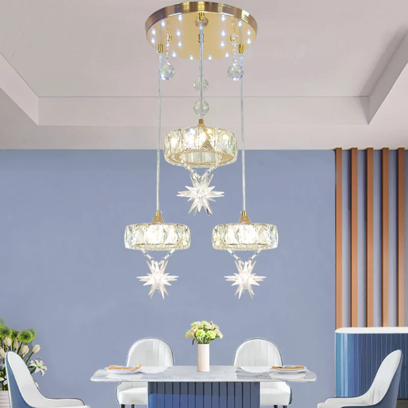 Lampe suspendue circulaire multiple en cristal, Style Simple, 3 têtes, finition dorée, luminaire de plafond avec Design en...