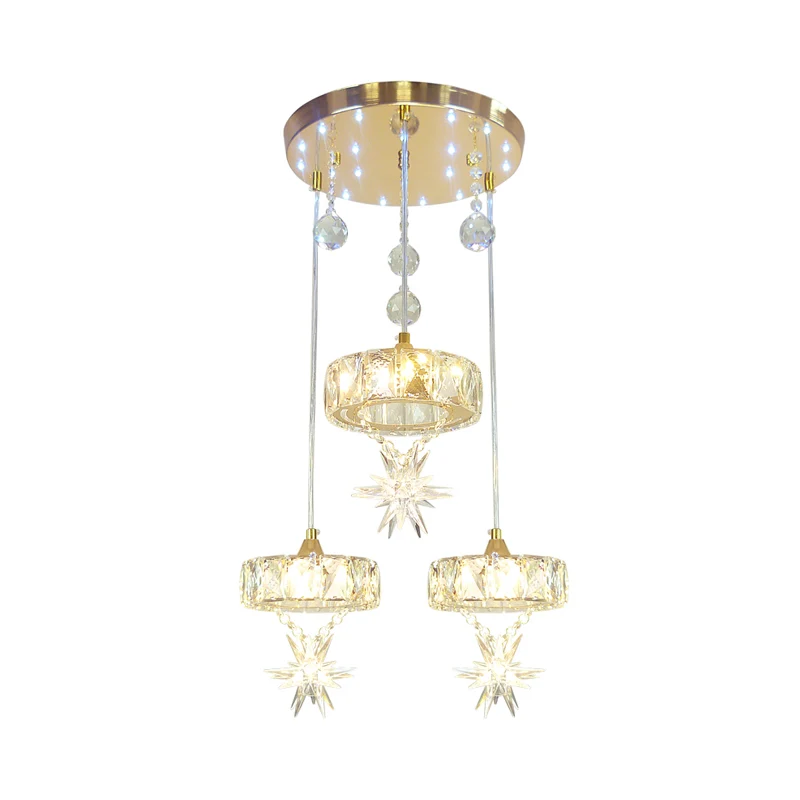 Lampe suspendue circulaire multiple en cristal, Style Simple, 3 têtes, finition dorée, luminaire de plafond avec Design en...