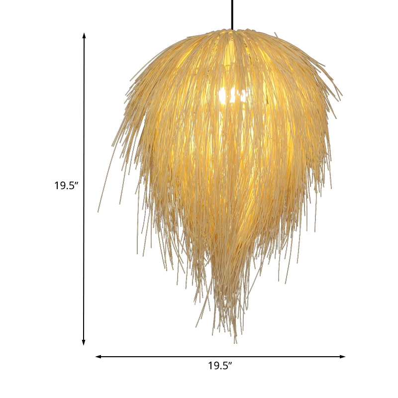 Lampe suspendue conique de 16 "/ 19,5" W en rotin de style moderne à 1 tête en beige pour restaurant Clearhalo