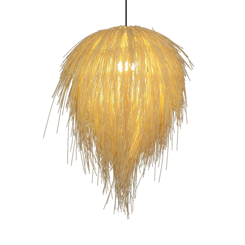 Lampe suspendue conique de 16 "/ 19,5" W en rotin de style moderne à 1 tête en beige pour restaurant Clearhalo