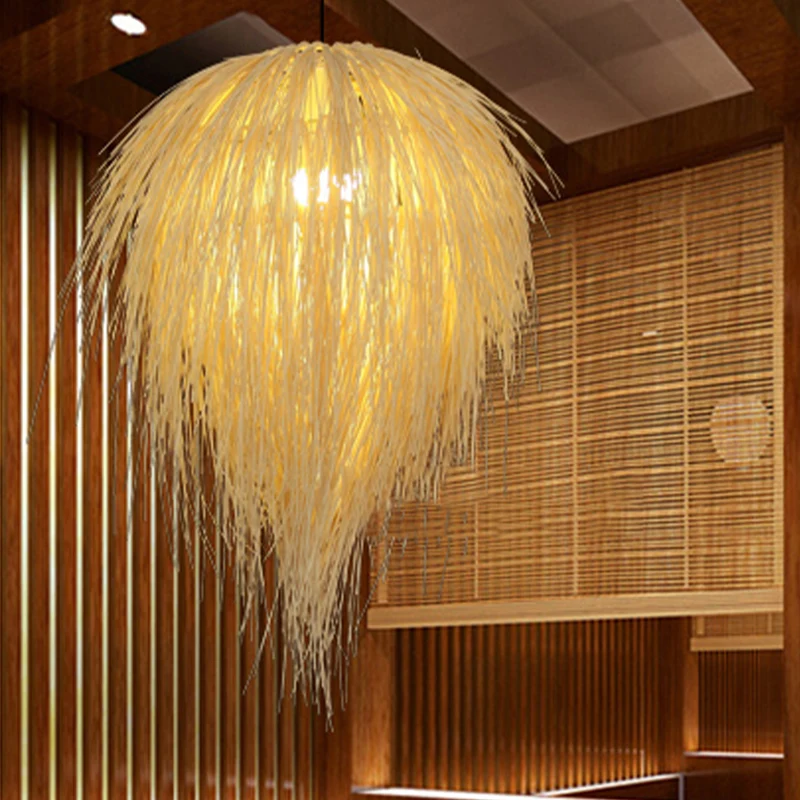Lampe suspendue conique de 16 "/ 19,5" W en rotin de style moderne à 1 tête en beige pour restaurant Clearhalo