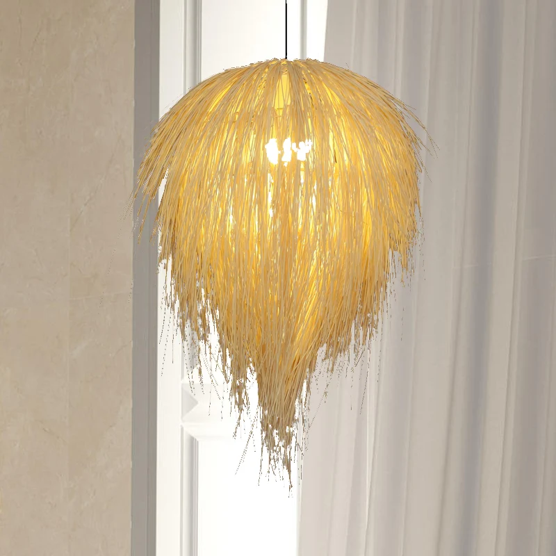 Lampe suspendue conique de 16 "/ 19,5" W en rotin de style moderne à 1 tête en beige pour restaurant Clearhalo