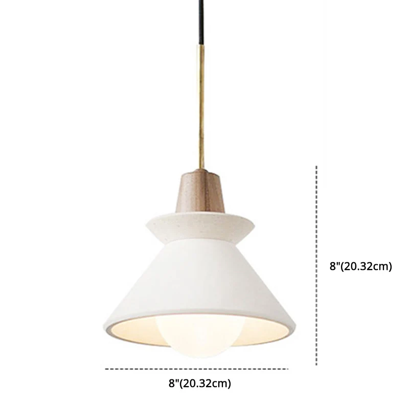 Lampe suspendue conique en ciment blanc, Style minimaliste nordique, 1 lumière pour Restaurant, Mini suspension Clearhalo