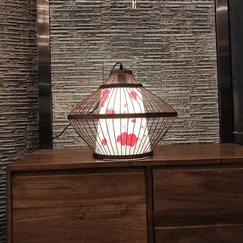 Lampe suspendue conique de style chinois, plafonnier en bambou à 1 lumière pour salon de thé Clearhalo