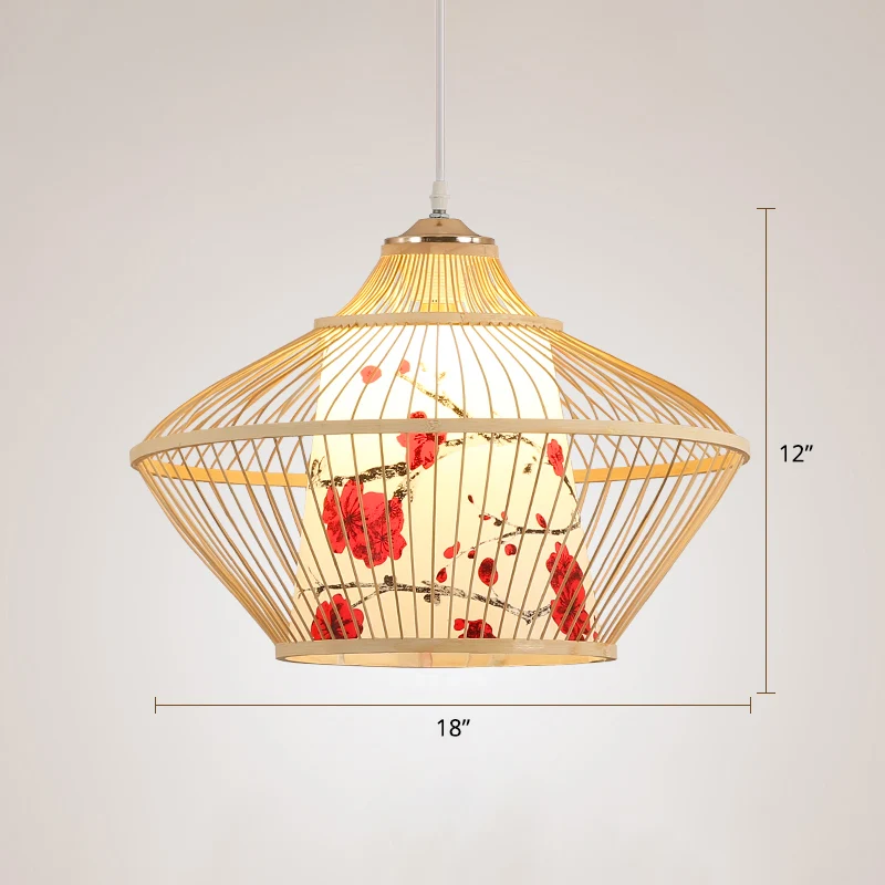 Lampe suspendue conique de style chinois, plafonnier en bambou à 1 lumière pour salon de thé Clearhalo