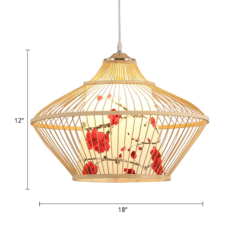 Lampe suspendue conique de style chinois, plafonnier en bambou à 1 lumière pour salon de thé Clearhalo