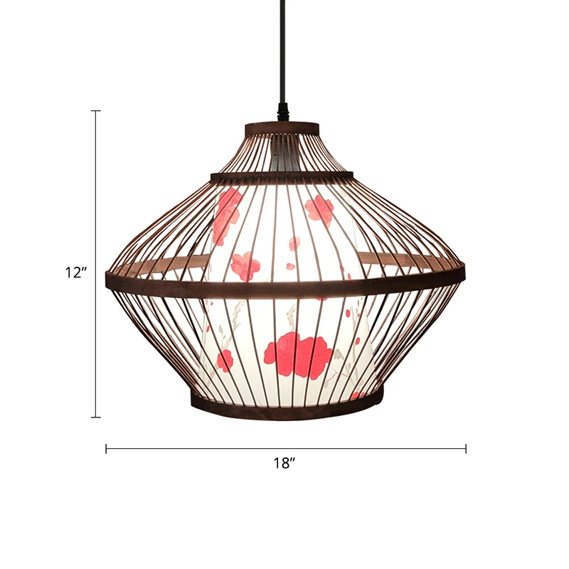 Lampe suspendue conique de style chinois, plafonnier en bambou à 1 lumière pour salon de thé Clearhalo