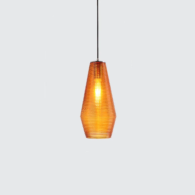 Lampe suspendue contemporaine en forme de Vase en verre strié, luminaire décoratif de plafond, boutique de tissus, une têt...