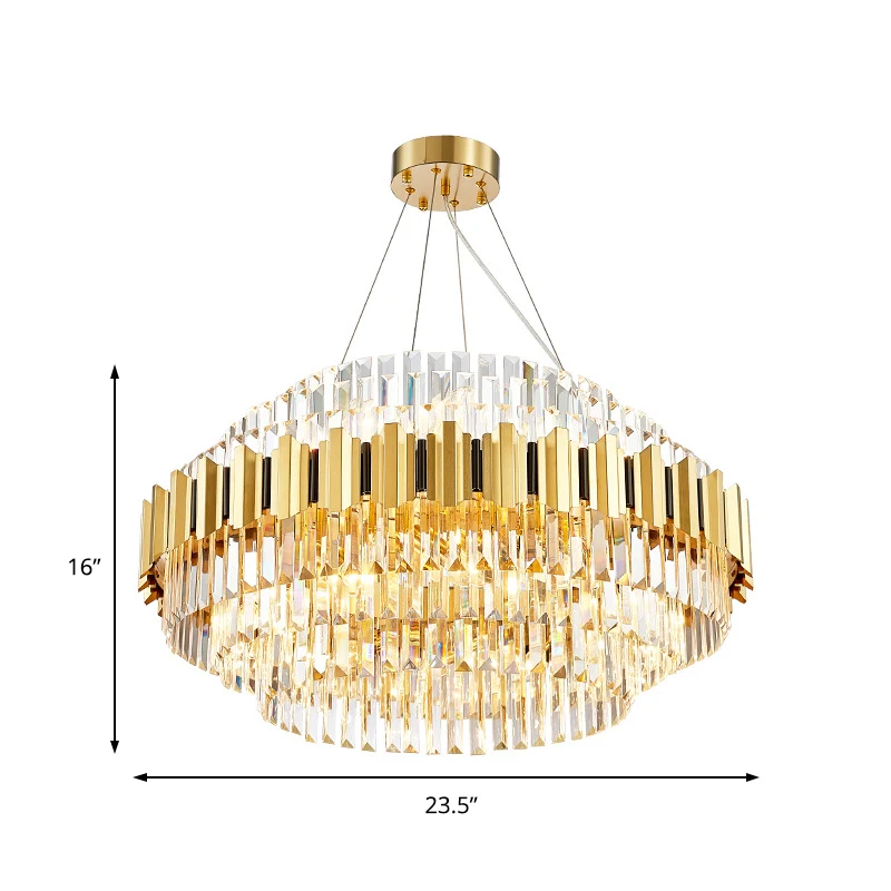 Lampe suspendue en couches pour salle à manger, lustre multi-lumières en métal vintage avec cristal à facettes en or Clear...