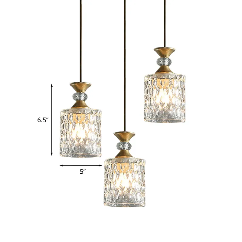 Lampe suspendue cylindrique en cristal, 3 lumières luxueuses pour restaurant, éclairage vers le bas en or Clearhalo