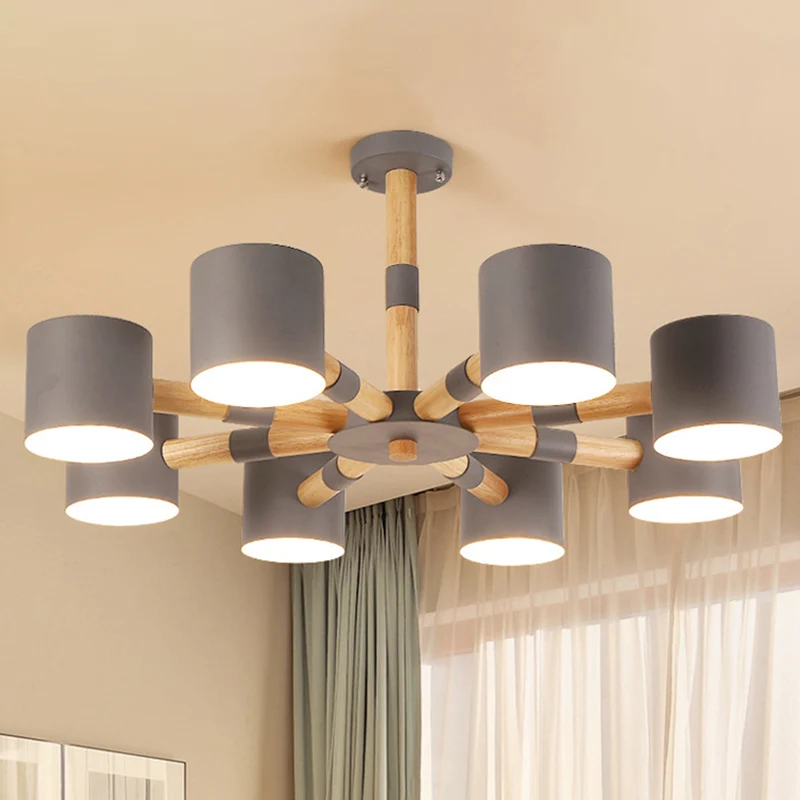 Lampe suspendue cylindrique de Style moderne, lampes suspendues en métal et bois pour salon Clearhalo