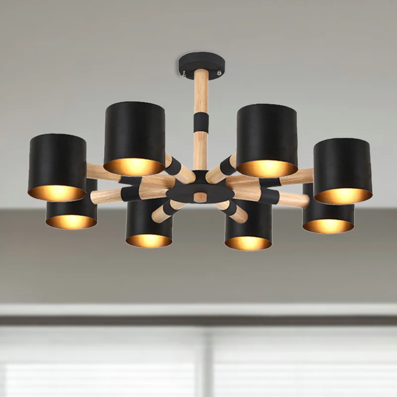 Lampe suspendue cylindrique de Style moderne, lampes suspendues en métal et bois pour salon Clearhalo