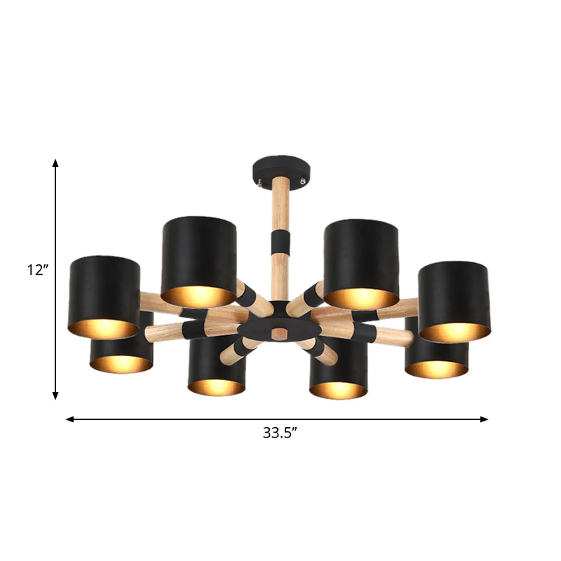 Lampe suspendue cylindrique de Style moderne, lampes suspendues en métal et bois pour salon Clearhalo