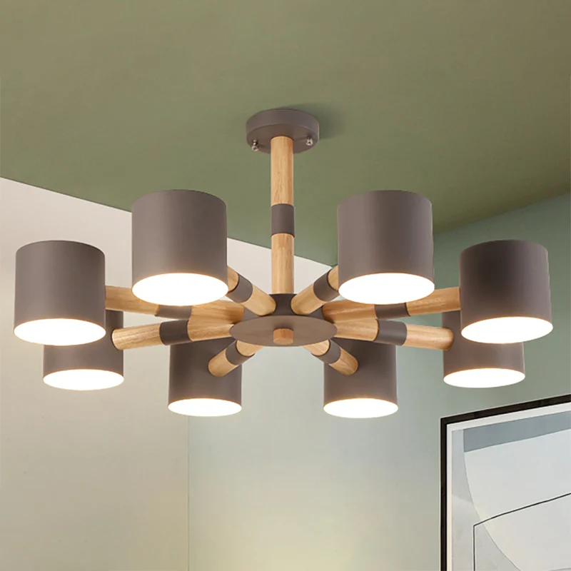 Lampe suspendue cylindrique de Style moderne, lampes suspendues en métal et bois pour salon Clearhalo