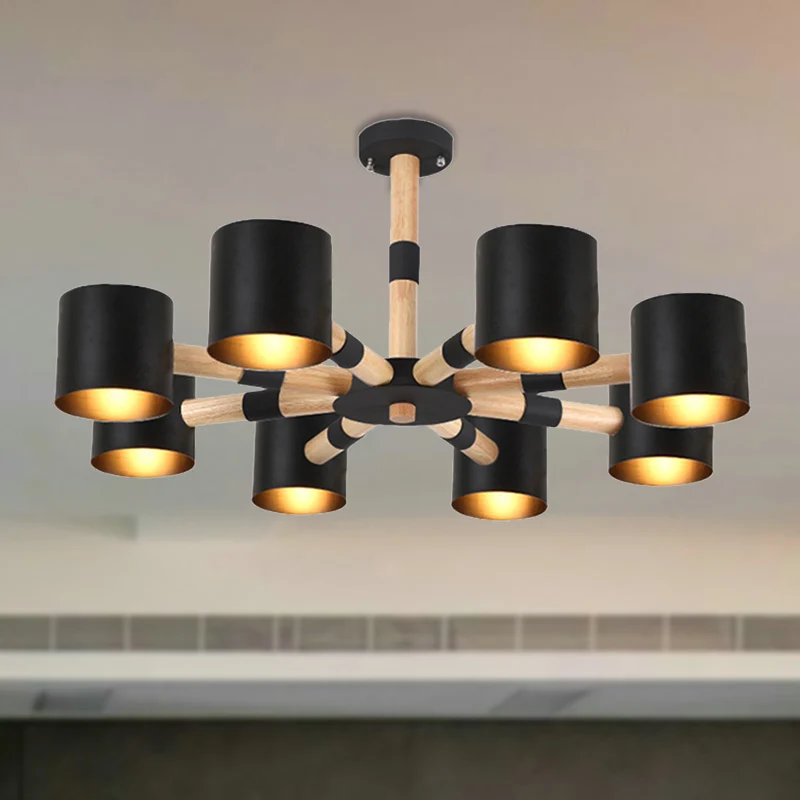 Lampe suspendue cylindrique de Style moderne, lampes suspendues en métal et bois pour salon Clearhalo