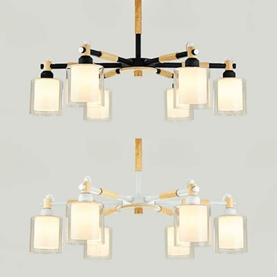 Lampe suspendue cylindrique en verre pour chambre à coucher, 6 lumières, luminaire suspendu chic et moderne Clearhalo