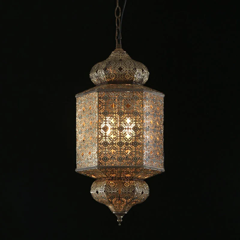 Lampe suspendue découpée d'asie du sud-est, éclairage de plafond en fer à 2 têtes en Bronze pour Restaurant Clearhalo