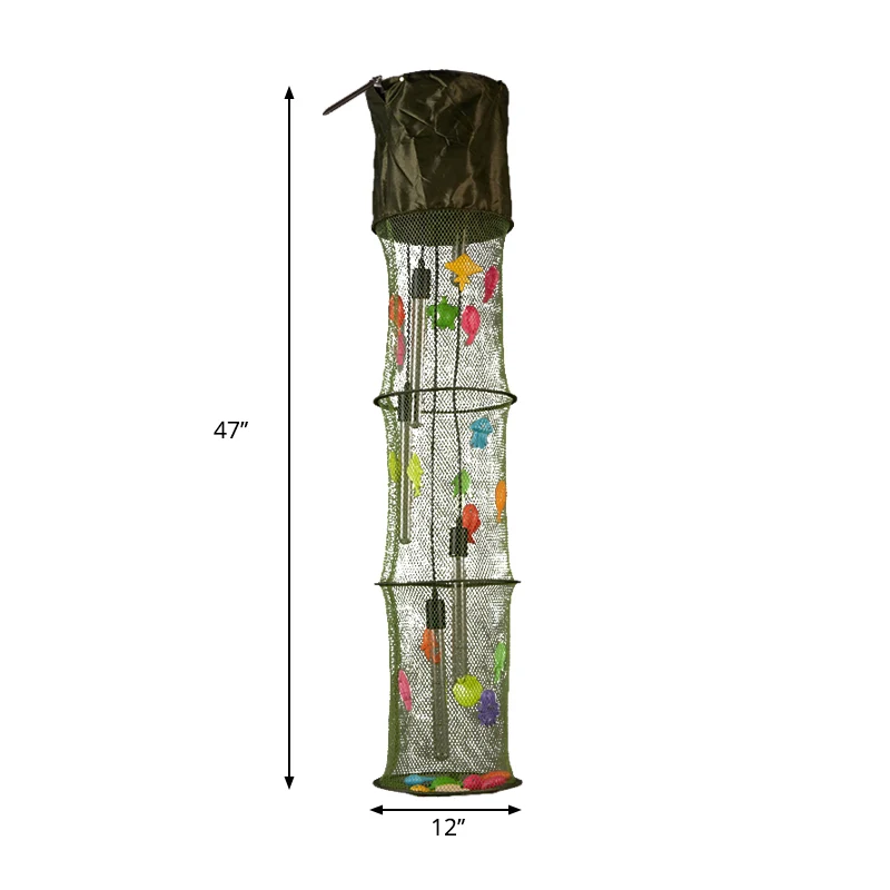 Lampe suspendue en filet de finition cylindrique créative avec fibre de décoration de poisson, lampe suspendue verte créat...