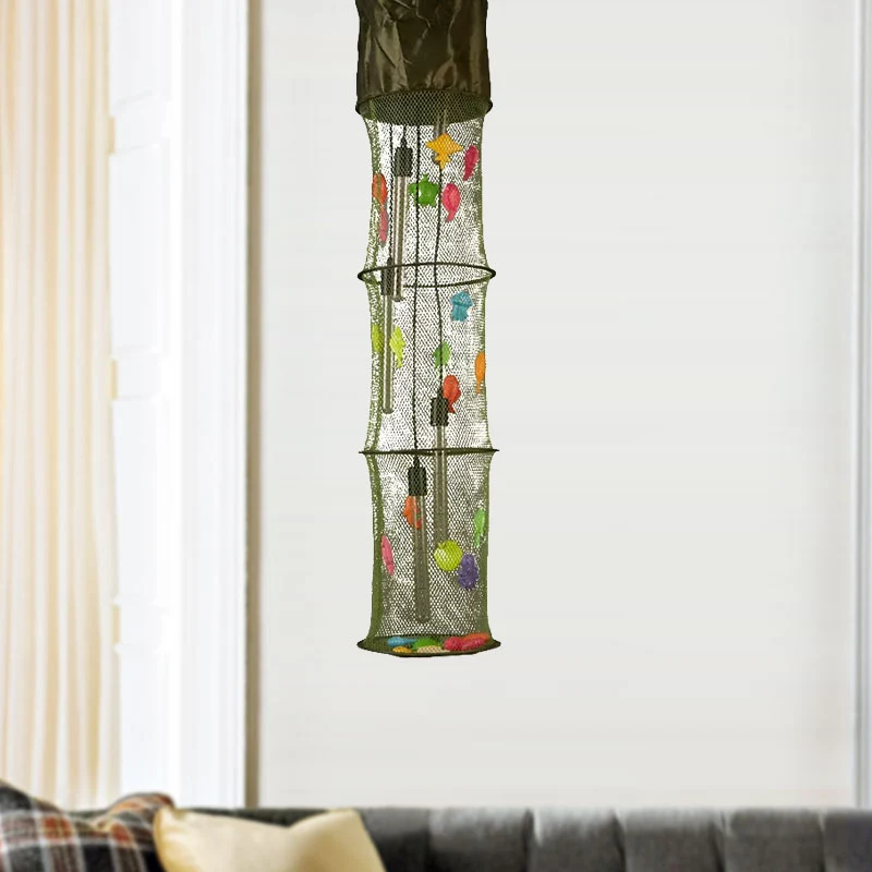 Lampe suspendue en filet de finition cylindrique créative avec fibre de décoration de poisson, lampe suspendue verte créat...