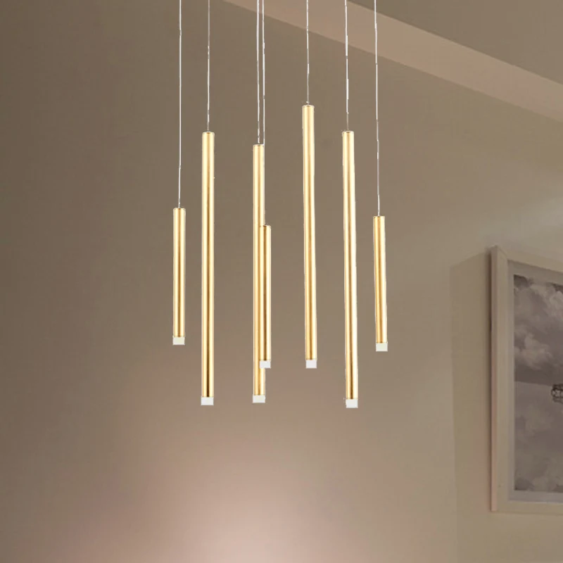 Lampe suspendue fine en métal, marron/or, moderne, 7 lumières, pour salle à manger, avec cordon réglable, blanc chaud/blan...