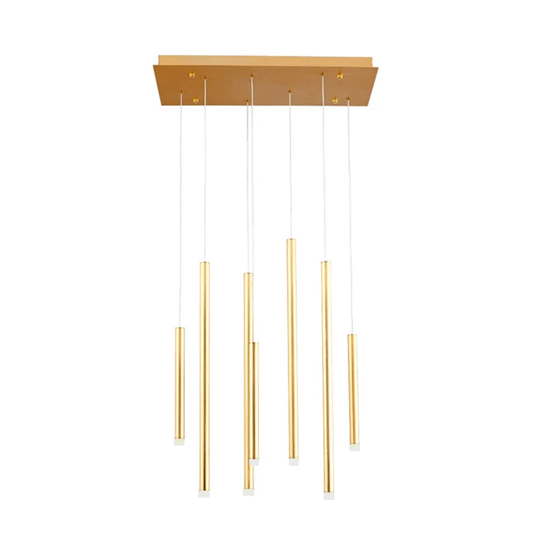 Lampe suspendue fine en métal, marron/or, moderne, 7 lumières, pour salle à manger, avec cordon réglable, blanc chaud/blan...