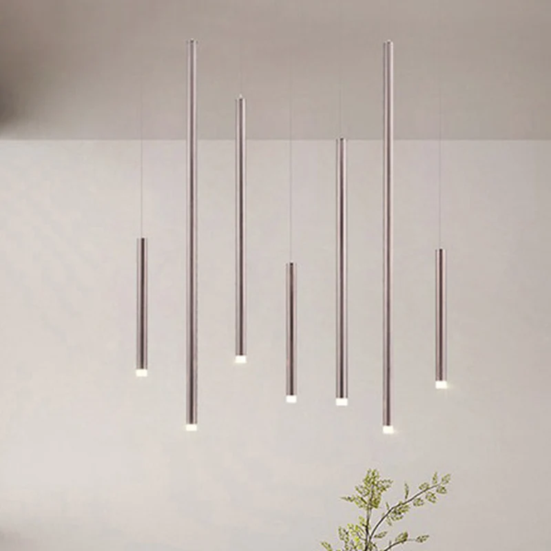 Lampe suspendue fine en métal, marron/or, moderne, 7 lumières, pour salle à manger, avec cordon réglable, blanc chaud/blan...